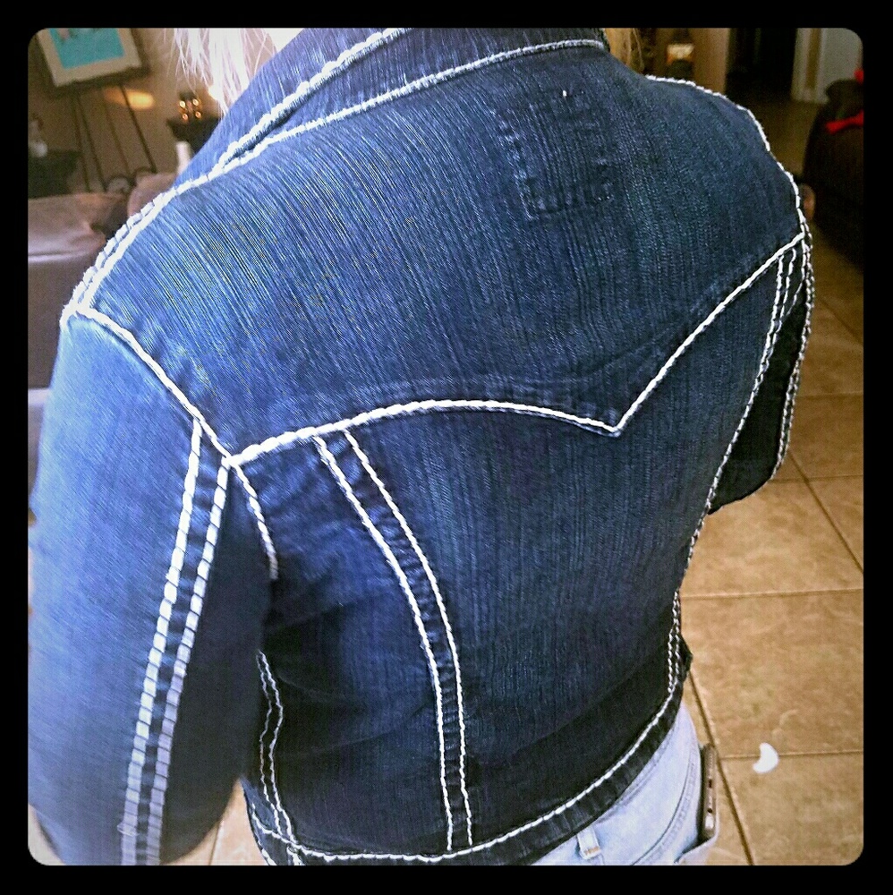 LA IDOL sz medium stretchy blingy denim Jean jacke